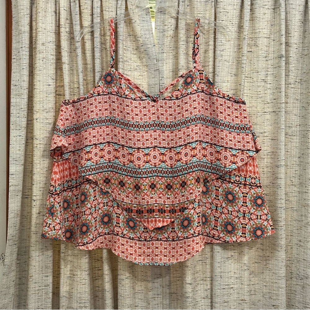 Torrid Mosaic Print Layered Criss Cross Back Cami Tank